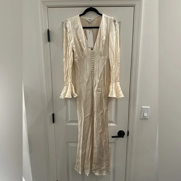 NWT Shona Joy La Lune Frill Cuff Bias Midi Dress in Cream size 8 - Picture 6 of 11